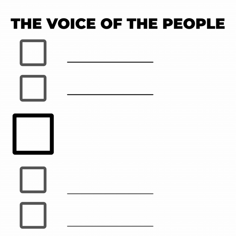 Animated ballot card titled The Voice of the People, showing Shiwani's box being marked on October 26